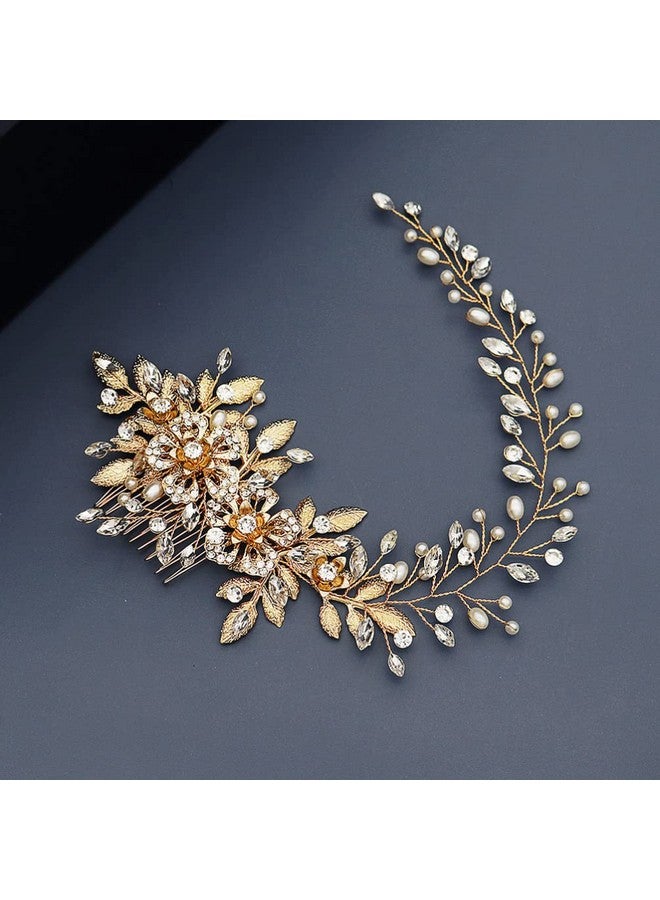OSALADI Golden Alloy Hair Comb: Wedding Side Comb, Handmade Pearl Hair Comb, Flower Bridal Hair Pieces, Wedding Hair Jewelry for Brides Bridesmaids Women - Image 3