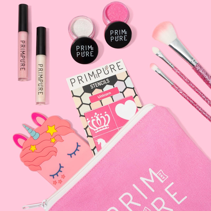 Prim and Pure Mineral Gift Set with Unicorn Mirror| Perfect for Play Dates & Birthday Parties | Kids Eyeshadow Makeup â€“ Mineral | Organic & Natural Makeup Kit for Kids| Made in USA (Pink) - Image 2