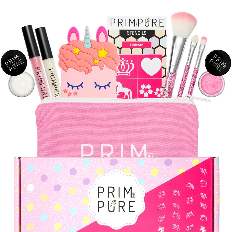 Prim and Pure Mineral Gift Set with Unicorn Mirror| Perfect for Play Dates & Birthday Parties | Kids Eyeshadow Makeup â€“ Mineral | Organic & Natural Makeup Kit for Kids| Made in USA (Pink) - Image 1