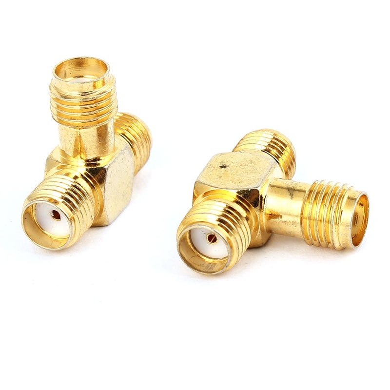 uxcell 2pcs Gold Tone Straight SMA Female to Double SMA Female Coax Tee Connector - Image 3