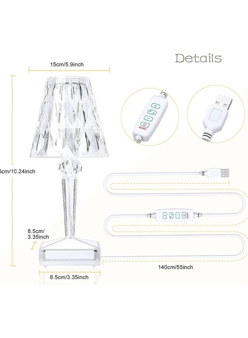 مصباح غرفة المعيشة مصباح طاولة أنيق مع 3 مستويات سطوع ملون يعمل بالطاقة من USB مصباح كريستالي ماسي ضوء زخرفي لغرفة المعيشة وغرفة النوم - Image 2