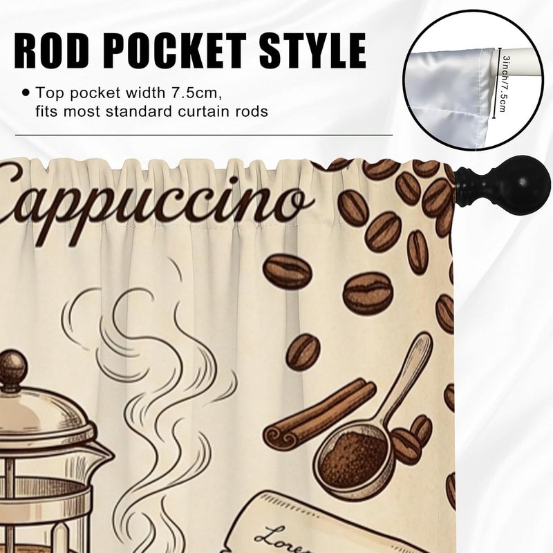 Coffee Kitchen Curtains, Coffee House Rustic Beans Cups N/A Brown Short Curtains for Windows Window Decoration for Sink Area Dining Room Bathroom 24x26 Inch - Image 5