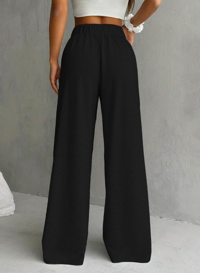 Take Two Women Black Solid Elastic Waist Wide Leg Joggers - Image 2