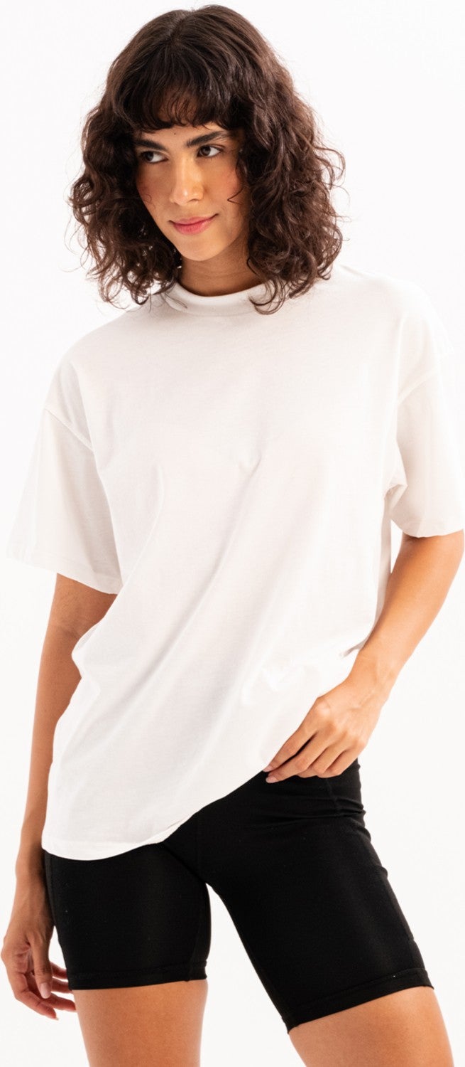 Justever 100% Cotton Oversize Fit Crew Neck Ecru Women's T-Shirt - Halo  - Image 1