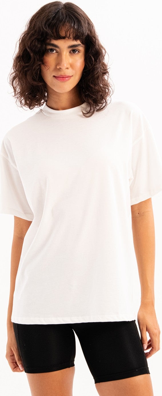 Justever 100% Cotton Oversize Fit Crew Neck Ecru Women's T-Shirt - Halo  - Image 5