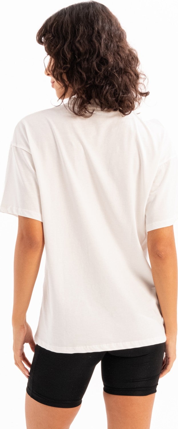 Justever 100% Cotton Oversize Fit Crew Neck Ecru Women's T-Shirt - Halo  - Image 3