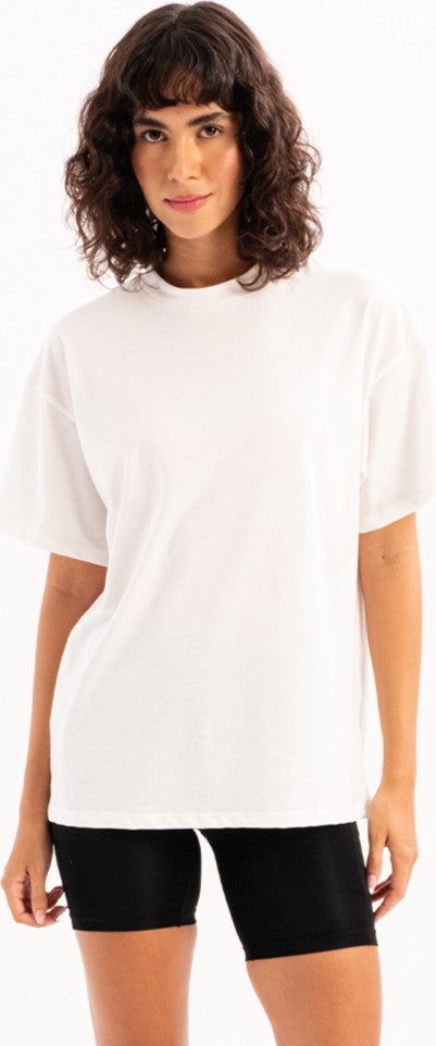 Justever 100% Cotton Oversize Fit Crew Neck Ecru Women's T-Shirt - Halo  - Image 2