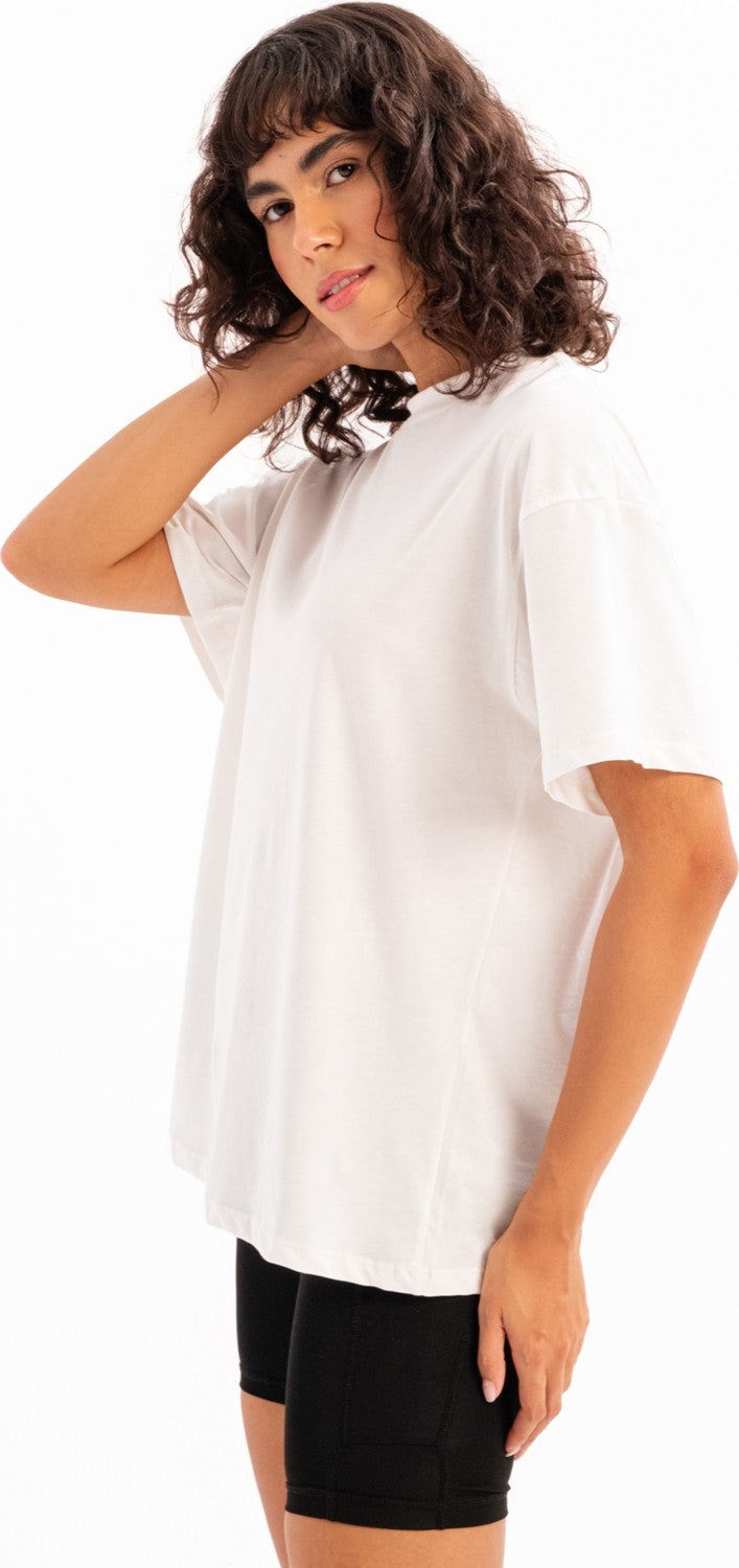 Justever 100% Cotton Oversize Fit Crew Neck Ecru Women's T-Shirt - Halo  - Image 4