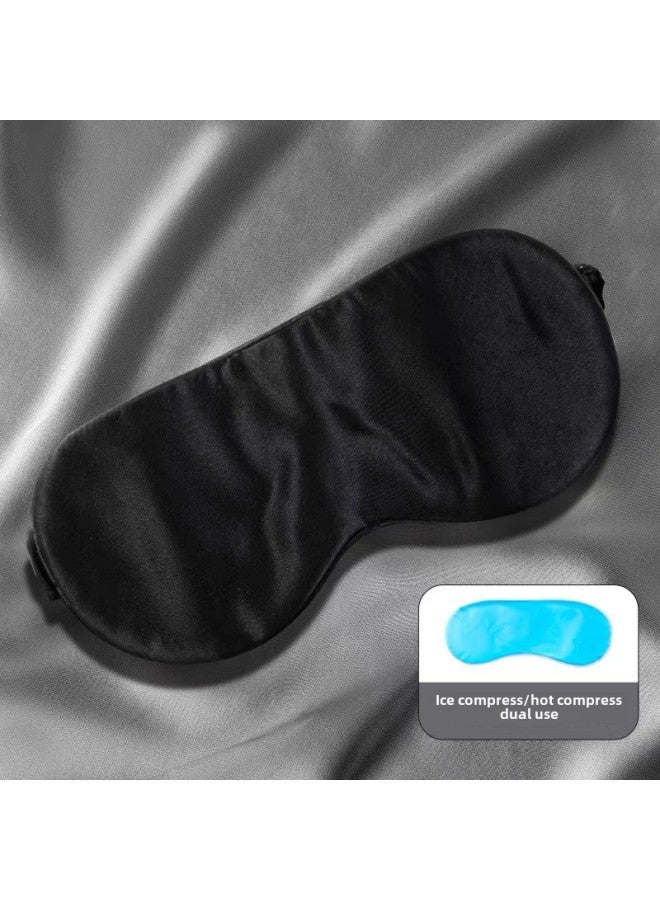 Generic Silk Eye Mask Sleeping Special Hanging Ear Double-sided Mulberry Silk Shading Ice Compress To Relieve Fatigue Male Sleeping Eye Protection Female-Specifications:Black Ice Bag - Image 1