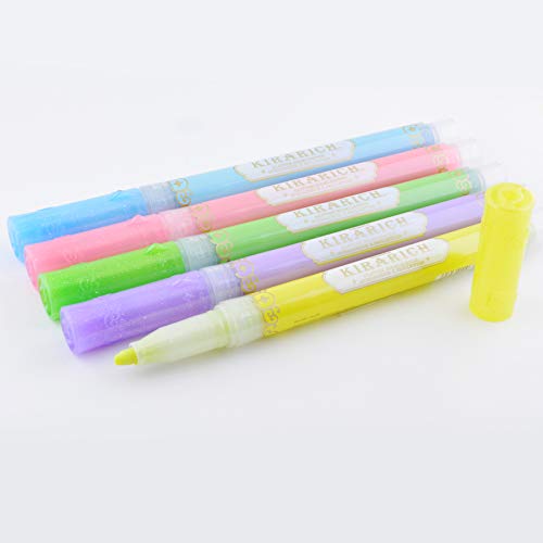 Zebra Pen KIRARICH Glitter Highlighter 5 Assorted Colors Chisel Tip for Broad or Fine Lines WaterBased Pigment Ink with Glitter Effect for Notes Journals Planners 5Pack 71605 - Image 3