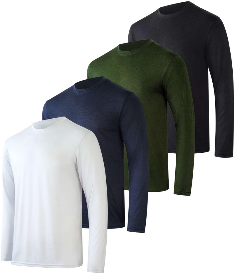 REALESSENTIALS Real Essentials 4 Pack: Mens Long Sleeve Dry Fit T Shirts Hiking Fishing Workout Gym Work Sun UPF 50 Wicking Running Tee, Set 1, Large - Image 1