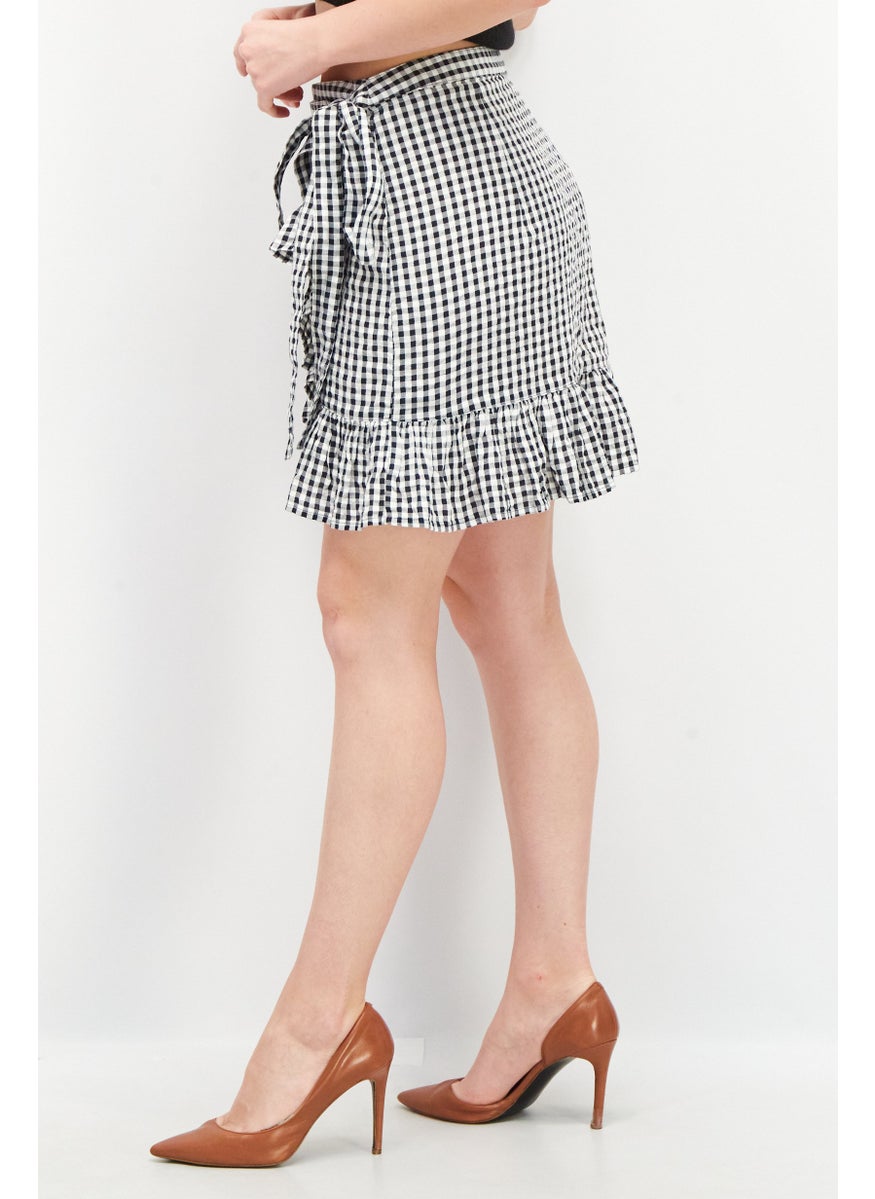 EDC Women Checkered Ruffle Mini Skirt, Black  - Image 3