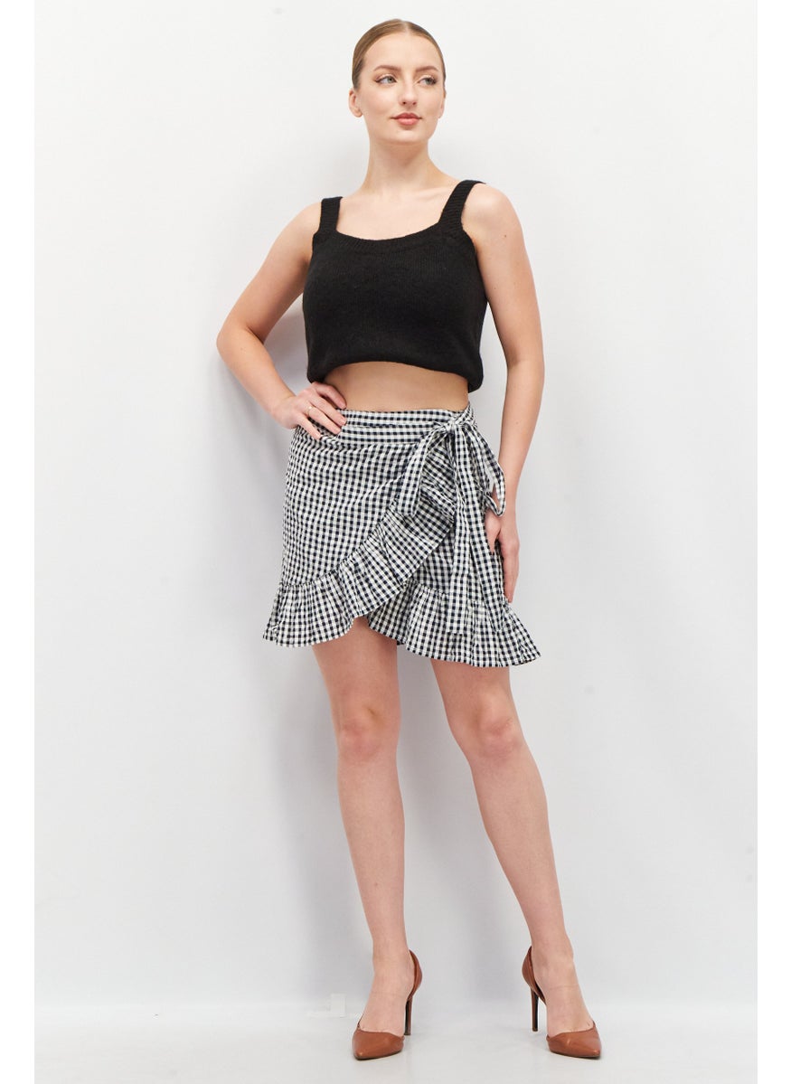 EDC Women Checkered Ruffle Mini Skirt, Black  - Image 4