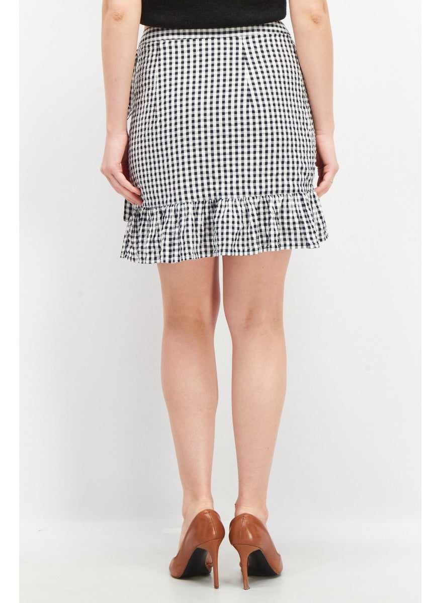 EDC Women Checkered Ruffle Mini Skirt, Black  - Image 2