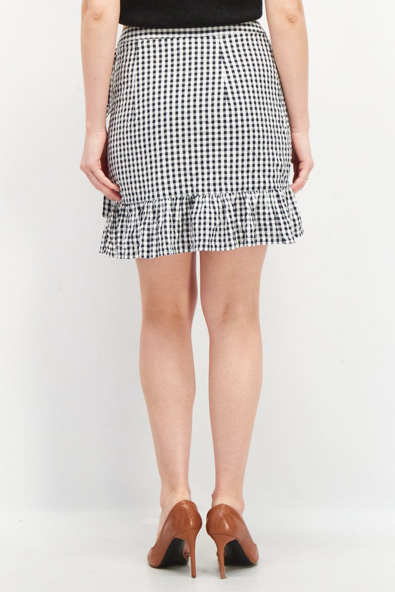 EDC Women Checkered Ruffle Mini Skirt, Black - Image 2