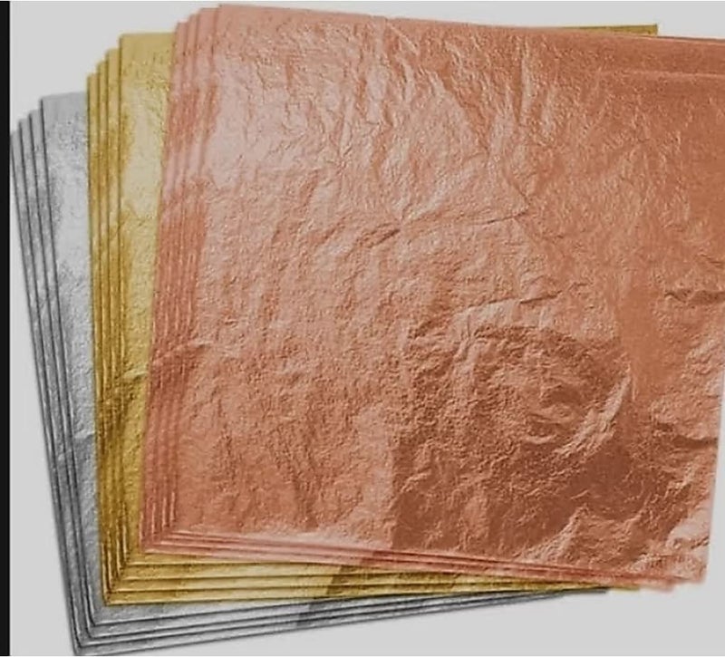 GSWC 300pc Metallic Gold FOILS Clarity FOILS Sheets Gliding FOILS Imitation Gold FOILS for DIYE,FRAM,Art & Craft,Furniture Decoration ETC (Gold+Silver+Copper 100 Each) 3.14" 3.15" - Image 2