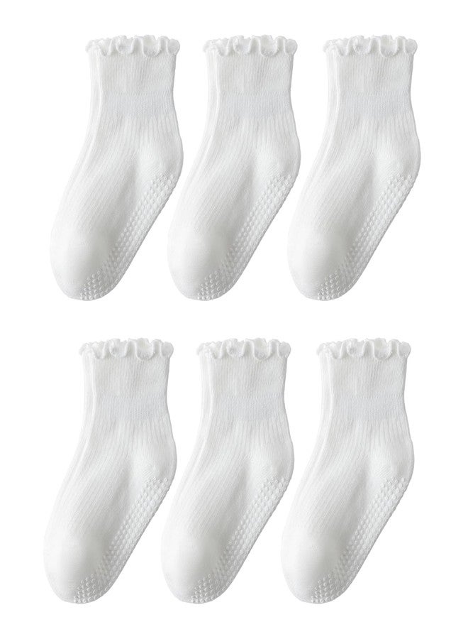 DarkCom Toddler Baby Socks Ruffle Girls Grip Non Slip 6 Pairs Socks for Kids Cute Athletic Ankle Frilly 6M-5Years - Image 1