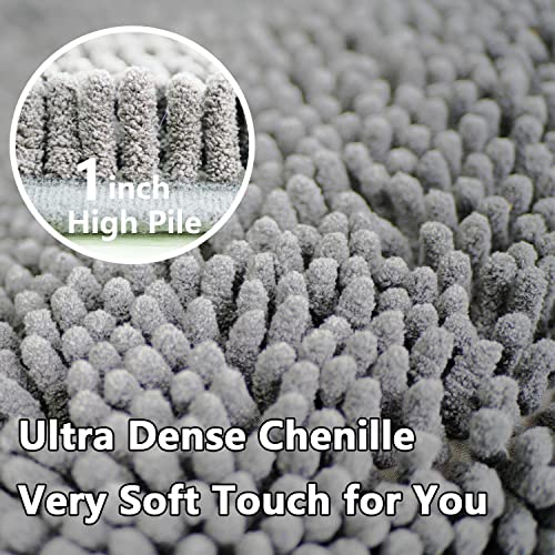 BOANKODU Bathroom Rugs Chenille 3-Piece Extra Soft and Absorbent Shag Bathroom Rugs, Machine Wash Mat, Strong PVC Non-Slip Underside, Plush Carpet Mats (Light Grey) - Image 4