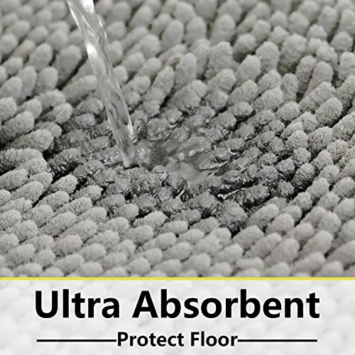 BOANKODU Bathroom Rugs Chenille 3-Piece Extra Soft and Absorbent Shag Bathroom Rugs, Machine Wash Mat, Strong PVC Non-Slip Underside, Plush Carpet Mats (Light Grey) - Image 5