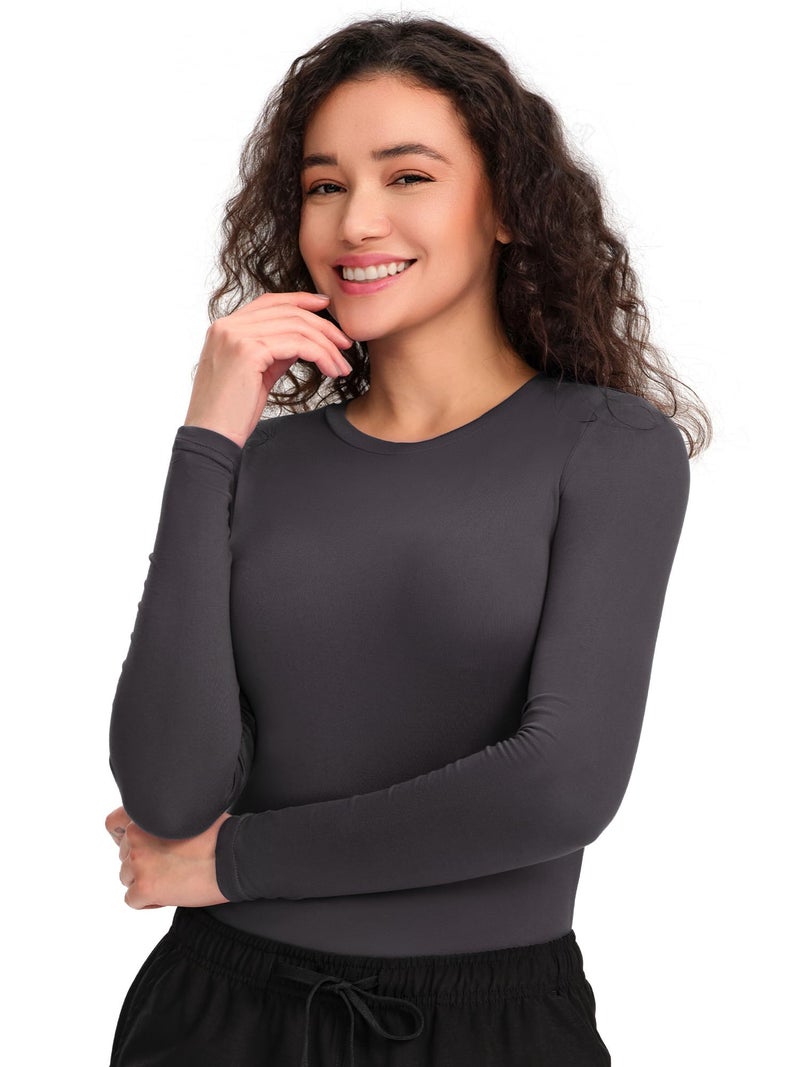 COZYFIT Scrub Undershirts Long Sleeve Women - Underscrub Comfort Tee with Soft Stretch Fabric, Dark Grey, L - Image 1