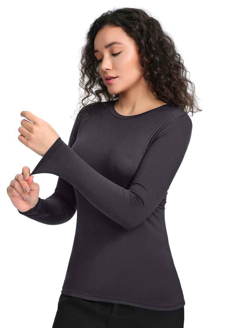 COZYFIT Scrub Undershirts Long Sleeve Women - Underscrub Comfort Tee with Soft Stretch Fabric, Dark Grey, L - Image 5