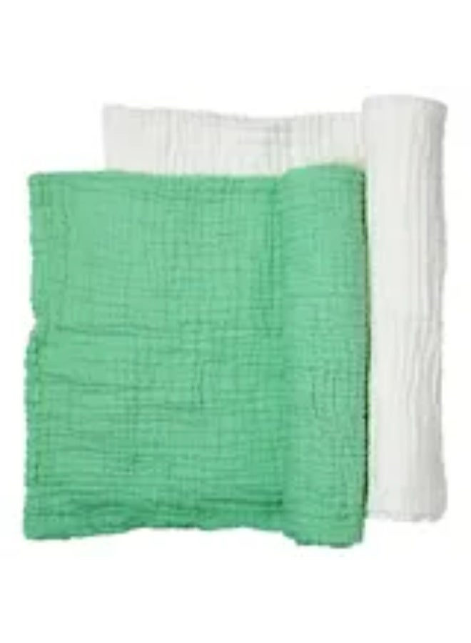 Anvi Baby - Set Of 2 Organic Muslin Bath Towel- Green/White - Image 1