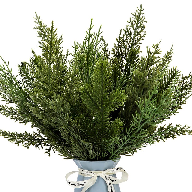 Kunjocy 40 Pcs Artificial Pine Branches Assorted Faux Pine Stems Cedar Leaves Needle Sprigs Plastic Fake Christmas Greenery Pine Picks for Xmas Tree Wreaths Garlands DIY Accessories Home Decor (40  Green) - Image 5