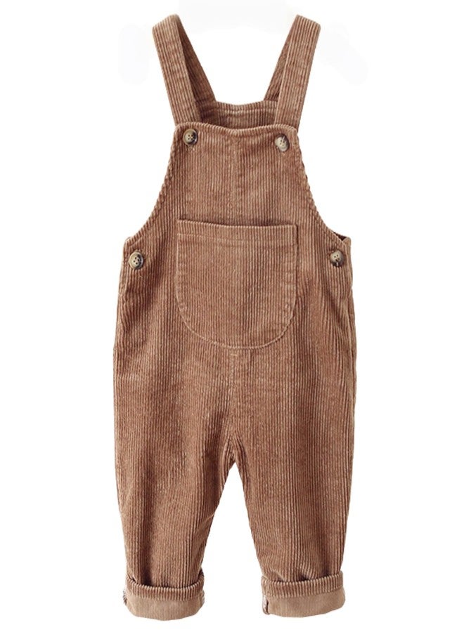 DOCOLL Brown Overalls Baby Boy Corduroy Suspender Pants Solid Straps Trousers Halter Romper Jumpsuit 12-18 Months - Image 1