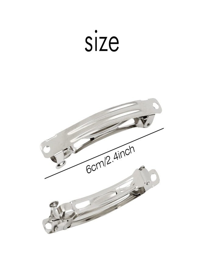 Cinaci 50 Pack 6 cm / 2.4 inches Blank Silver Metal DIY Craft French Barrettes Snap Hair Clips Pins for Women Girls Hair Accessories - Image 2