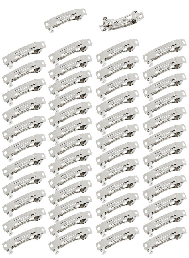 Cinaci 50 Pack 6 cm / 2.4 inches Blank Silver Metal DIY Craft French Barrettes Snap Hair Clips Pins for Women Girls Hair Accessories - Image 1
