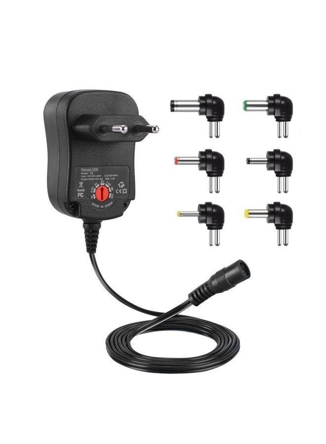 E-commerce Best Selling 3-12v Adjustable Voltage Power Supply British European Gauge Adapter 30W Multifunctional Switching Power Supply-Color:【12W】 European Regulations★No USB Interface