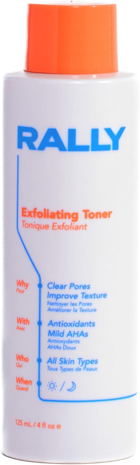 RALLY Daily Mild Exfoliating Toner with PlantBased AHAs  OnThego Cleanser  Clear Pores Brighten  Improve Texture  Refresh Teen  Post Workout Skin 4 OZ