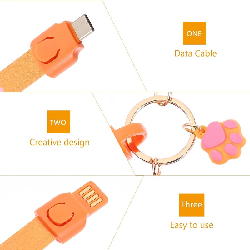 مفتاح بكابل شحن من نوع Type-C على شكل رسوم متحركة، كابل USB باللون البرتقالي مزدوج الاستخدام مع قلادة قطة لطيفة، خط بيانات للهاتف المحمول مثالي للسفر والشحن اليومي - Image 3