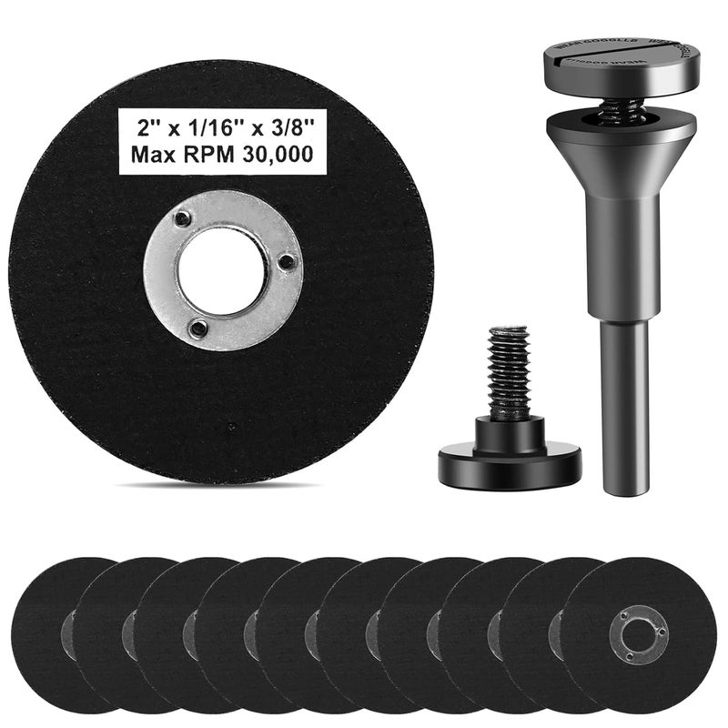 SI FANG 2 Inch Die Grinder Cut-Off Wheel and 3/8in Arbor Hole 1/4in Stem Mounting Mandrel Holder Accessories, for Air Grinders Drill Rotary Tool, Mini Metal Cutting Wheels Cutter Discs 11 Pack Set - Image 1