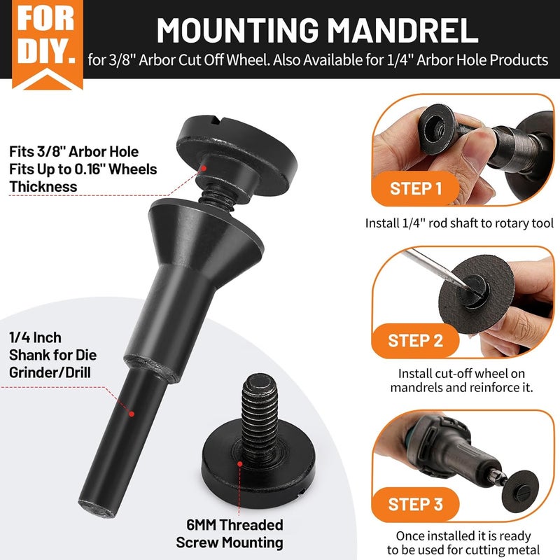 SI FANG 2 Inch Die Grinder Cut-Off Wheel and 3/8in Arbor Hole 1/4in Stem Mounting Mandrel Holder Accessories, for Air Grinders Drill Rotary Tool, Mini Metal Cutting Wheels Cutter Discs 11 Pack Set - Image 4