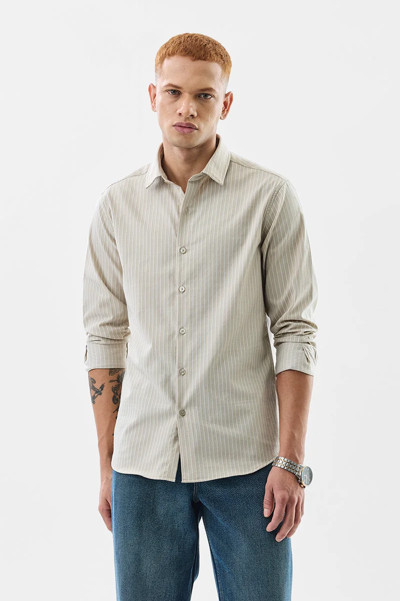 SNITCH Beige Striped Long Sleeve Slim Fit Formal Luxe Shirt