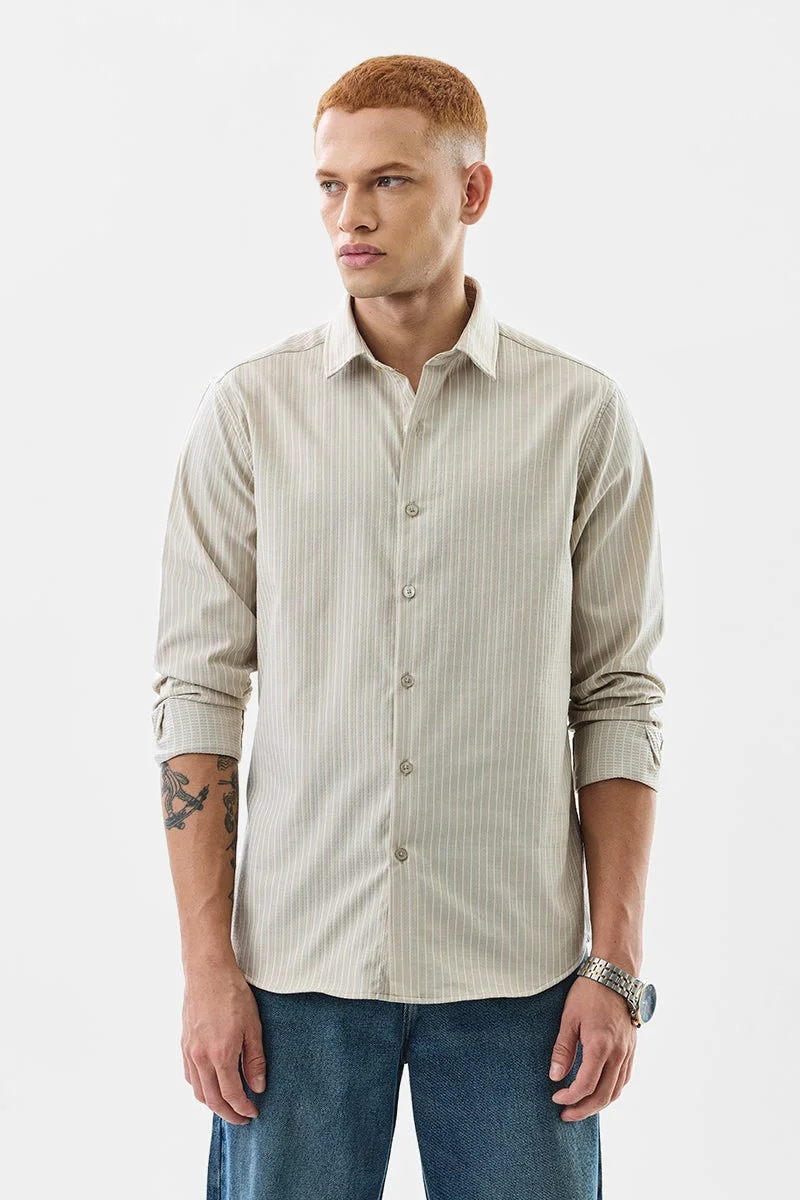 SNITCH Beige Striped Long Sleeve Slim Fit Formal Luxe Shirt