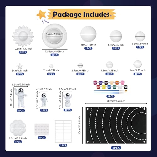 PPXMEEUDC 35PCS Solar System Model Kit Foam Ball Kit Includes Color Pigments Palette Spheres Balls Brushes Felt Background Plate Instruction Manual Astronaut Ornament and More - Image 5