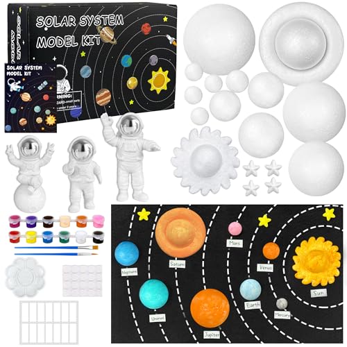 PPXMEEUDC 35PCS Solar System Model Kit Foam Ball Kit Includes Color Pigments Palette Spheres Balls Brushes Felt Background Plate Instruction Manual Astronaut Ornament and More - Image 1