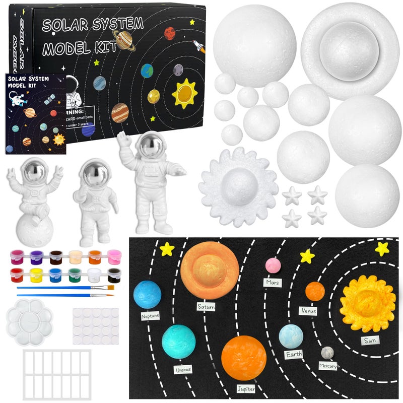 PPXMEEUDC 35PCS Solar System Model Kit Foam Ball Kit Includes Color Pigments Palette Spheres Balls Brushes Felt Background Plate Instruction Manual Astronaut Ornament and More - Image 3