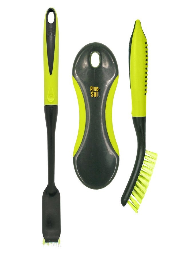 Pine Sol Pine-Sol Scrub Brush Set - Long Handle Cleaning Brushes with Heavy Duty Bristles and Comfort Grip - Scrubbers for Kitchen, Household, and Dishwashing, 3 Pieces - Image 1