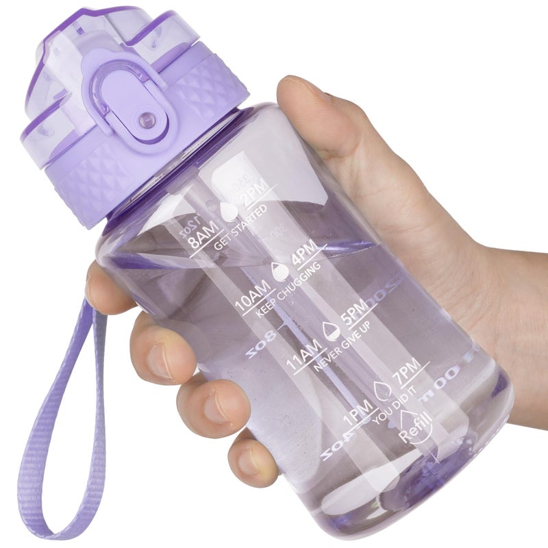 OLDLEY 12oz Kids Water Bottle for School - Motivational With Silicone Straw, Leak-Proof Tritan BPA-Free, Reusable for Girls Boys, Amethyst - Image 1