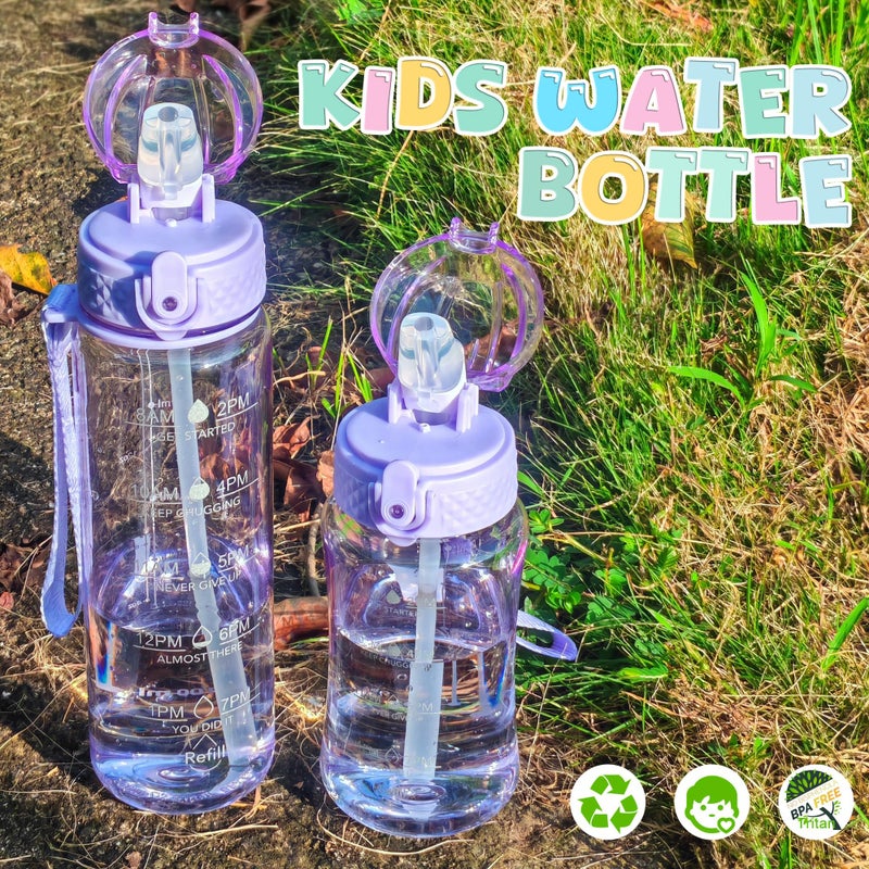 OLDLEY 12oz Kids Water Bottle for School - Motivational With Silicone Straw, Leak-Proof Tritan BPA-Free, Reusable for Girls Boys, Amethyst - Image 2