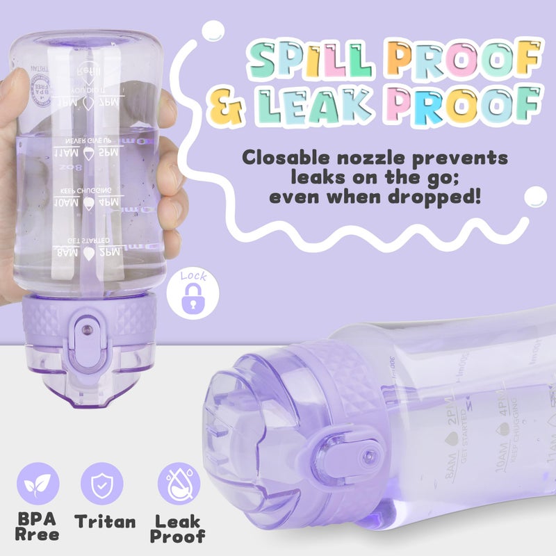 OLDLEY 12oz Kids Water Bottle for School - Motivational With Silicone Straw, Leak-Proof Tritan BPA-Free, Reusable for Girls Boys, Amethyst - Image 4