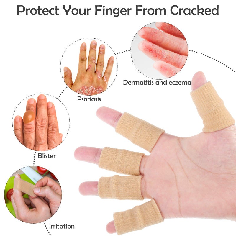 Skylety 30 Pieces Finger Sleeves with 1 Storage Bag, Thumb Splint Brace Support Protector Breathable Elastic Finger Tape for Pain Relief Arthritis Trigger Sports Basketball Baseball(Beige) - Image 5