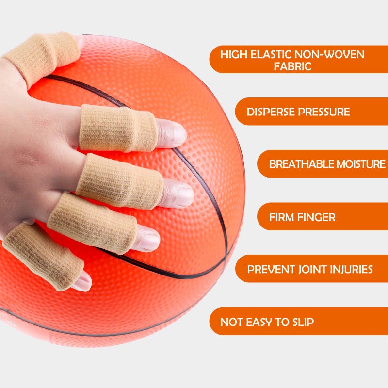 Skylety 30 Pieces Finger Sleeves with 1 Storage Bag, Thumb Splint Brace Support Protector Breathable Elastic Finger Tape for Pain Relief Arthritis Trigger Sports Basketball Baseball(Beige) - Image 3