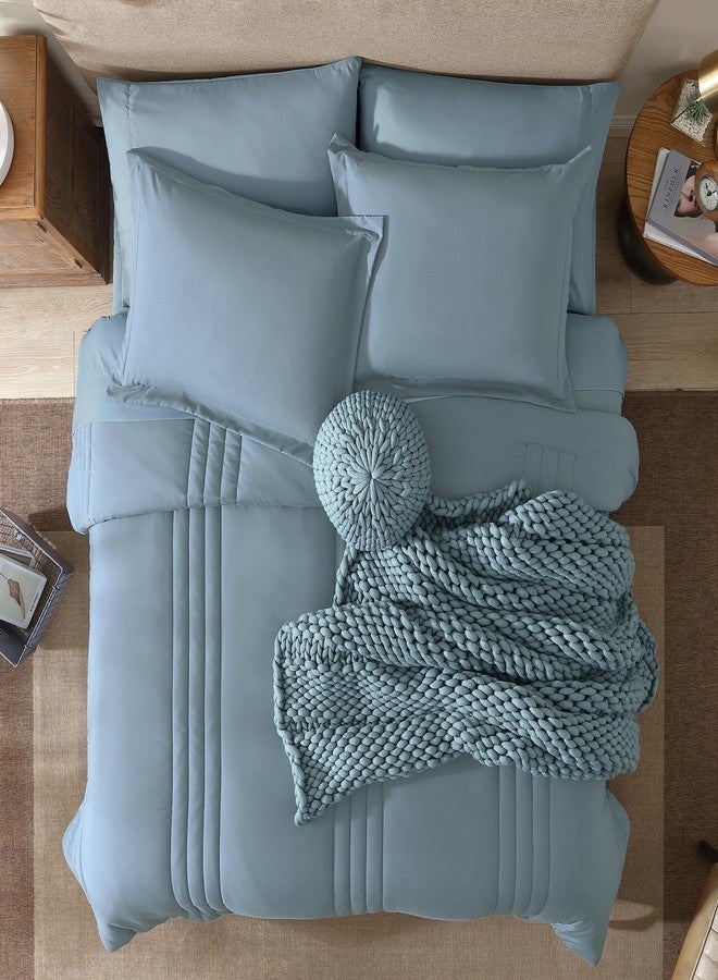 Monbix Queen Size Comforter Sets,Queen Bedding Set 7 Pieces, All Seasons Comforters,Fluffy Bed Set Warm Bed in A Bag Queen with Sheets(Dusty Blue, Queen, 90''x90'') - Image 5