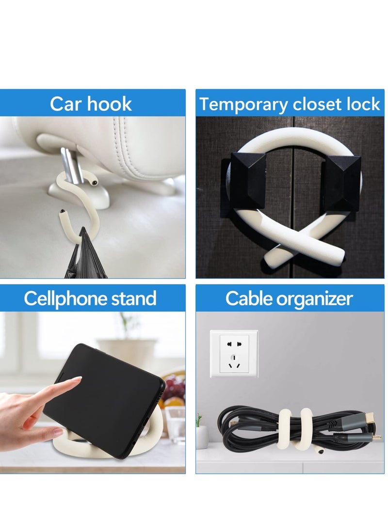 Excefore - 3 PCS S Shape  Purse Closet Hooks, Reusable Unique Design Utility Hooks, Flexible Neck for Easy Twist & Lock, Suitable for Hanging Bags, Purses, Handbags, Scarves,Cabinet Lock (White) - Image 1