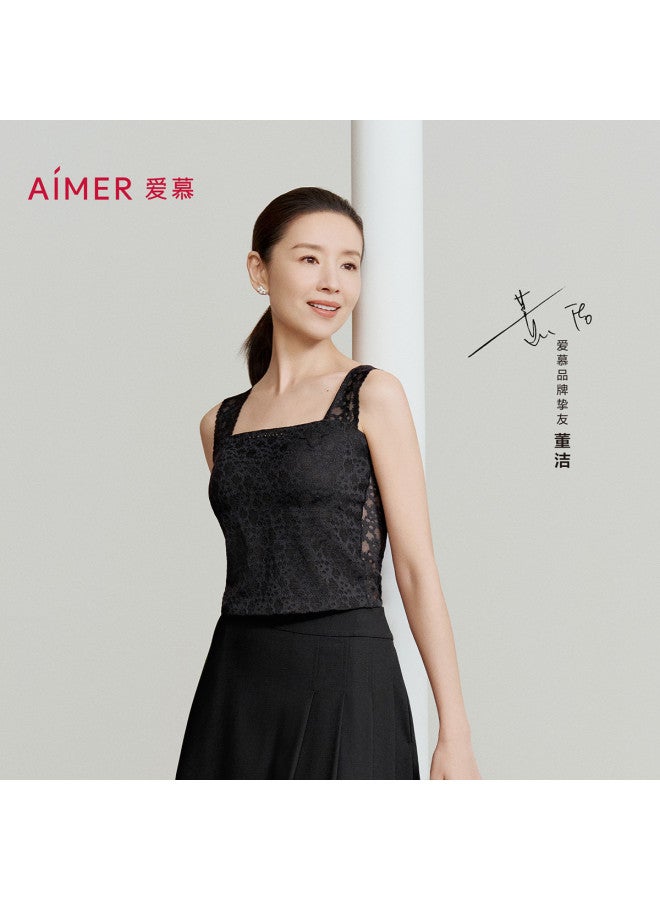AIMER Lace Trim Casual Versatile Short Layering Tank Top With Wide Straps - Youthful & Flattering - Image 2