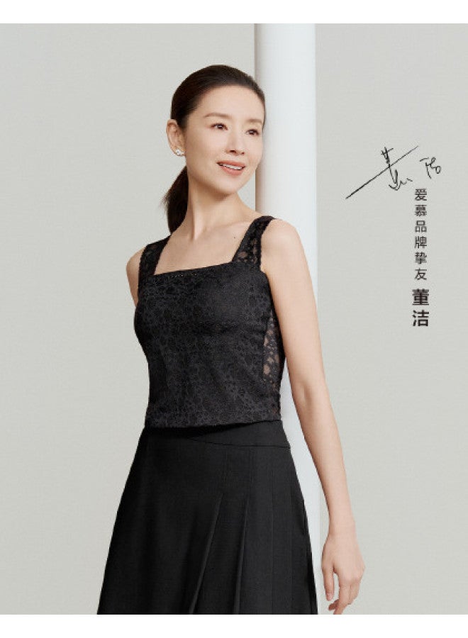 AIMER Lace Trim Casual Versatile Short Layering Tank Top With Wide Straps - Youthful & Flattering - Image 1
